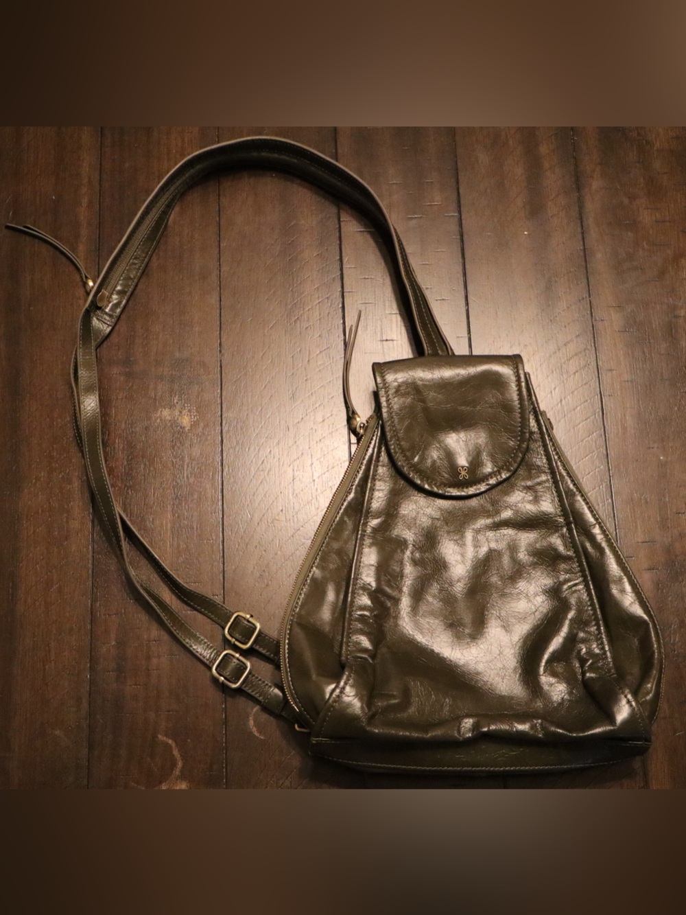 HOBO Olive Green Leather Crossbody Backpack
